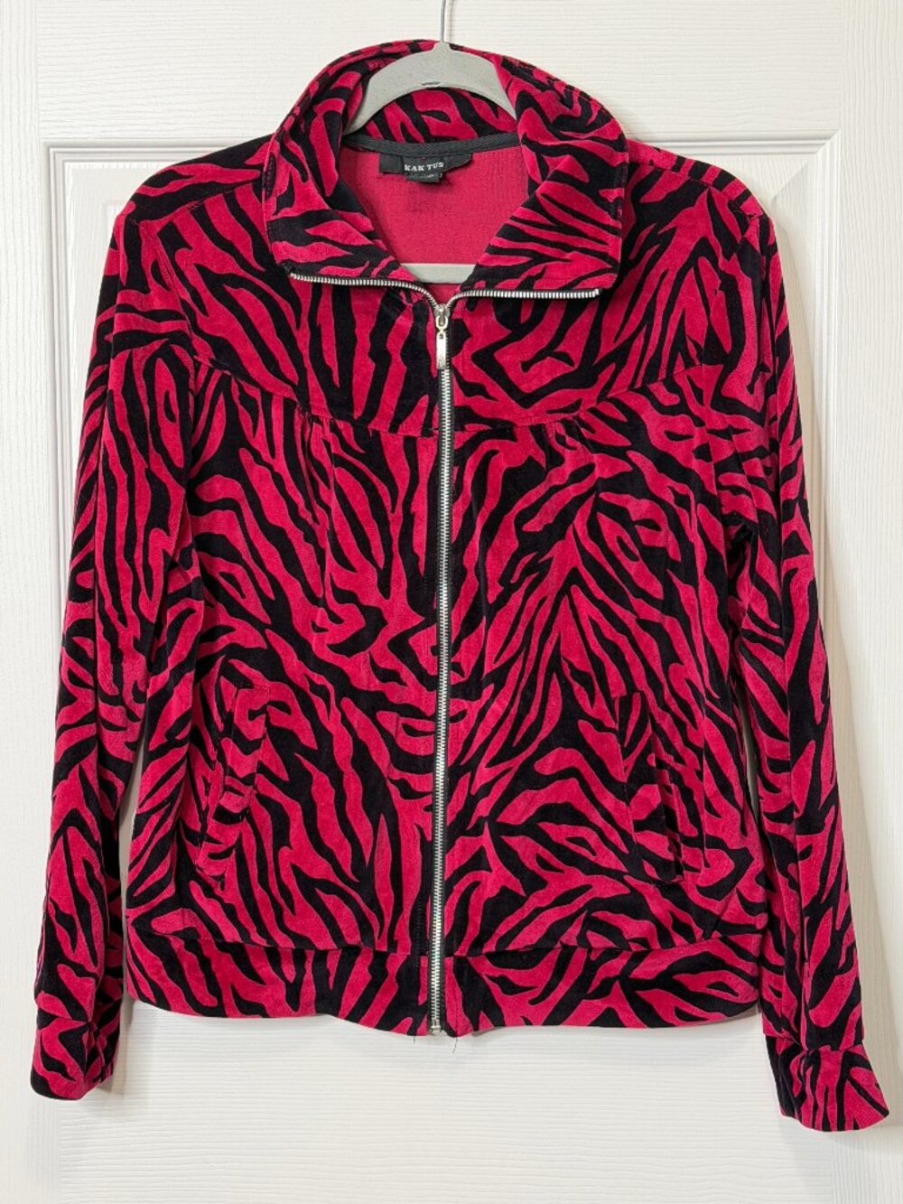 Y2K Pink/Black Zebra Velour Zip Up Jacket- Women's L